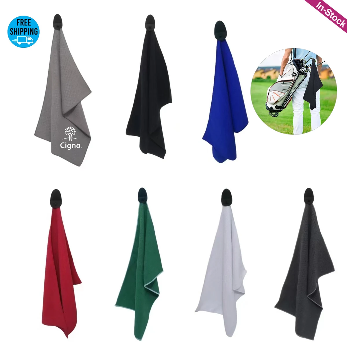 Screen Printed 400GSM Magnetic Leather Clip Microfiber Waffle Golf Towel 1