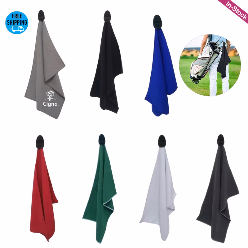 Screen Printed 400GSM Magnetic Leather Clip Microfiber Waffle Golf Towel