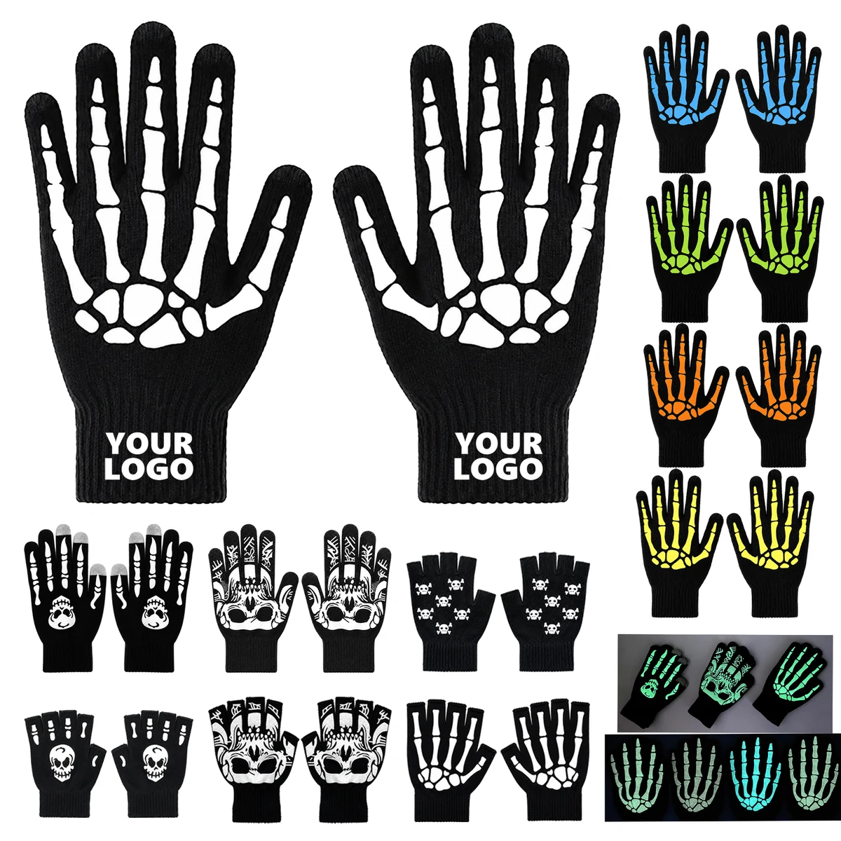 Glow Skeleton Pattern Halloween Gloves 1