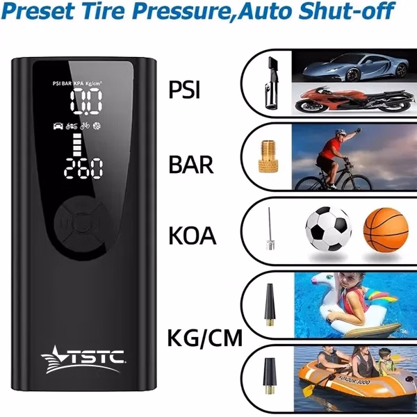 Electric Tire Inflator Portable Car Air Pump with LED Light