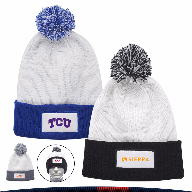 Haines Two-Tone Knitted Pompom Beanies