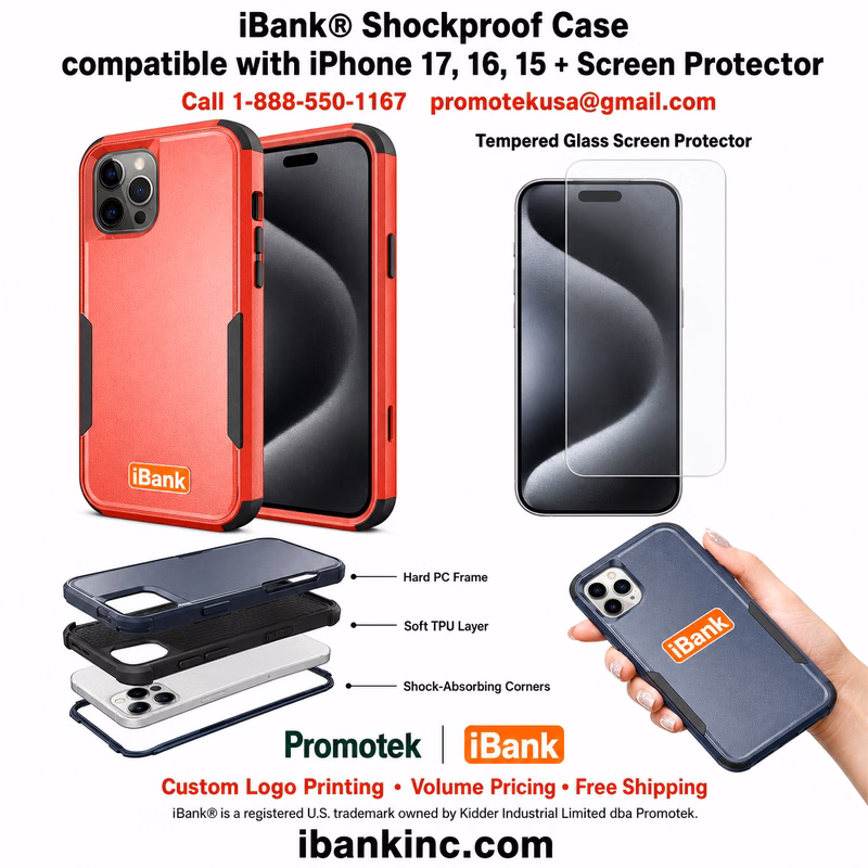 iBank ® Shockproof Case + Screen Protector compatible with iPhone 17/16/15/14 Pro Max Air