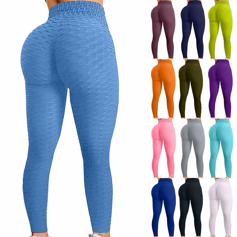 Women High Waist Textured Leggings Yoga Pants