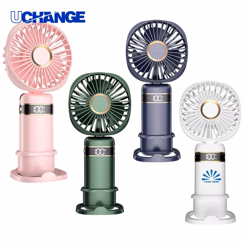 Digital Display Folding Fan Device with Phone Stand