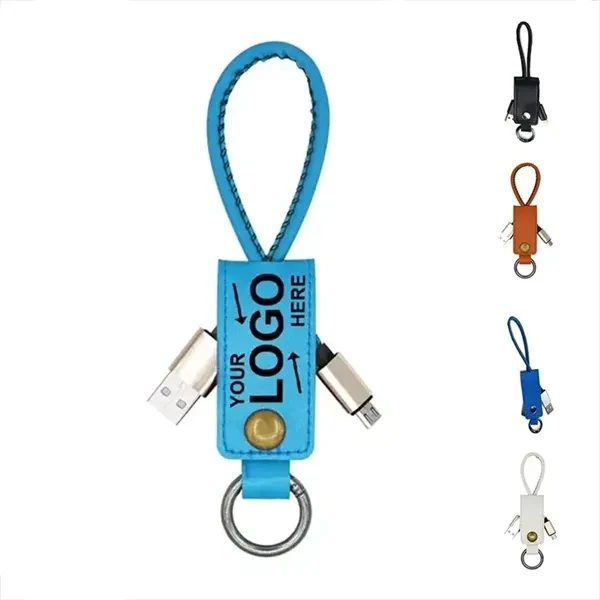 Custom PU Leather Charging Cable Keychain 3.94 Inch — USB Data Sync Tech Accessory 1