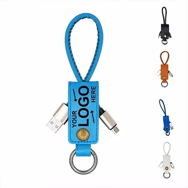 Custom PU Leather Charging Cable Keychain 3.94 Inch — USB Data Sync Tech Accessory