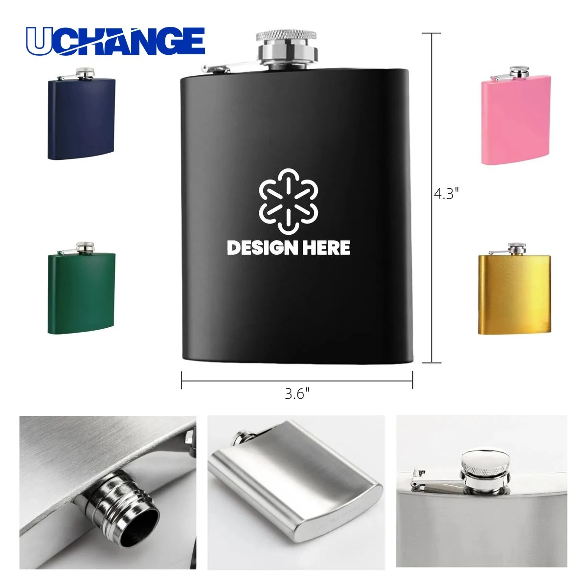 Stainless Steel Hip Flask Container (6oz), custom water bottle with logo imprint 1