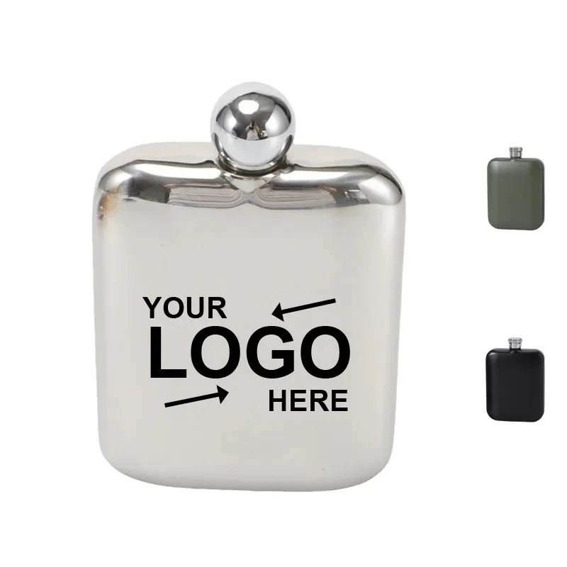 6Oz Stainless Steel Wine Flask, custom water bottle with logo imprint 1