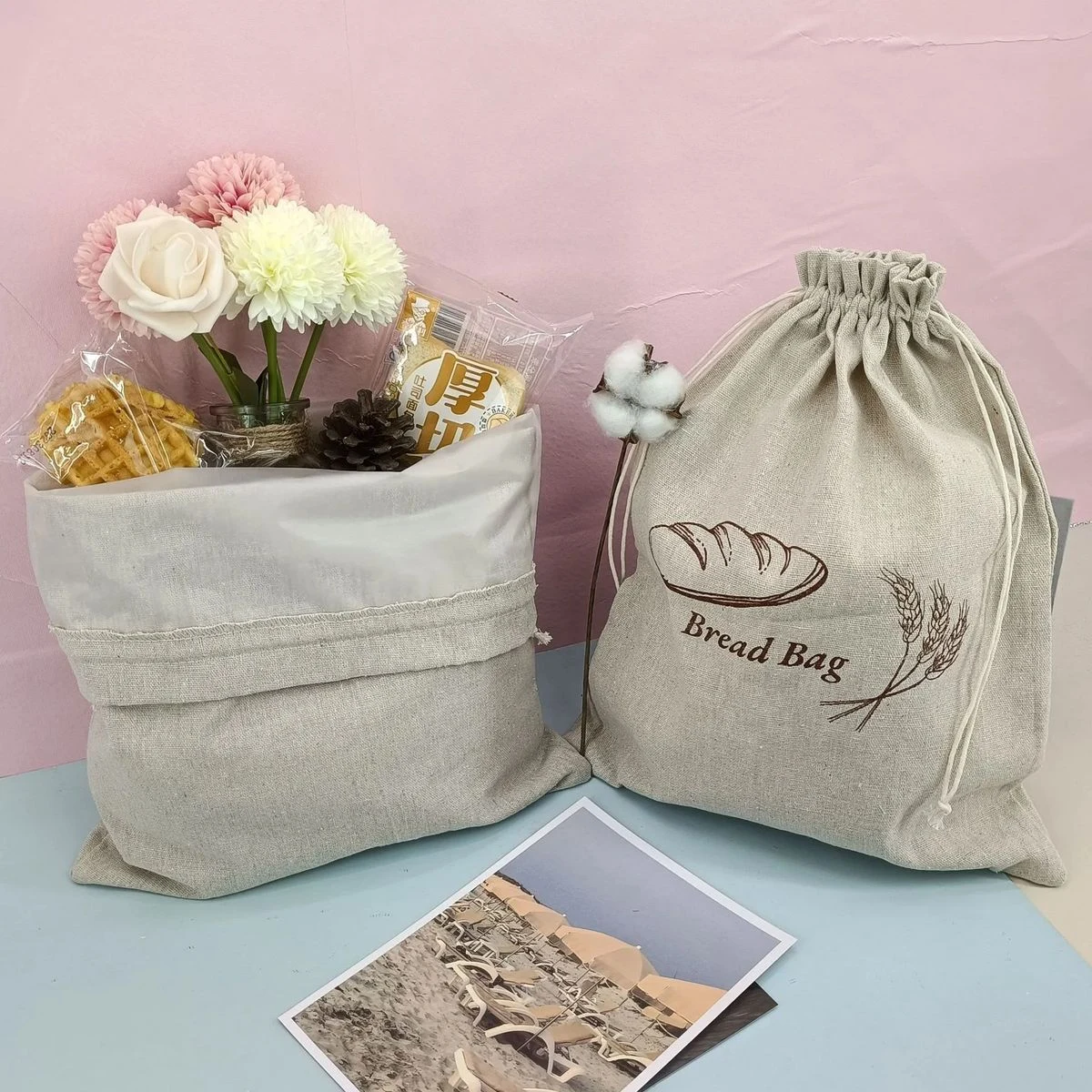 15'' Linen Drawstring Bread Bag 1