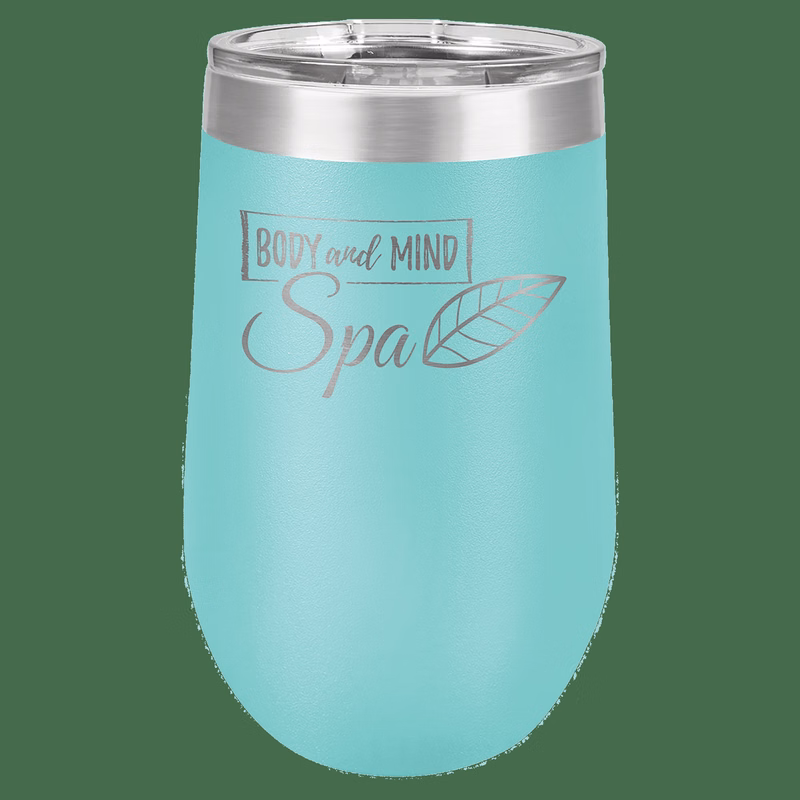 16 oz. Teal Laser Engraved Polar Camel Stemless Wine Tumbler w/Clear Lid