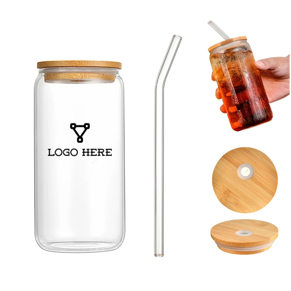 MOQ 200 Reusable 16Oz Pint Glass With Straw And Bamboo Lid 1