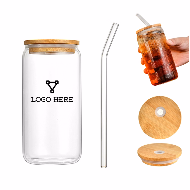 MOQ 200 Reusable 16Oz Pint Glass With Straw And Bamboo Lid