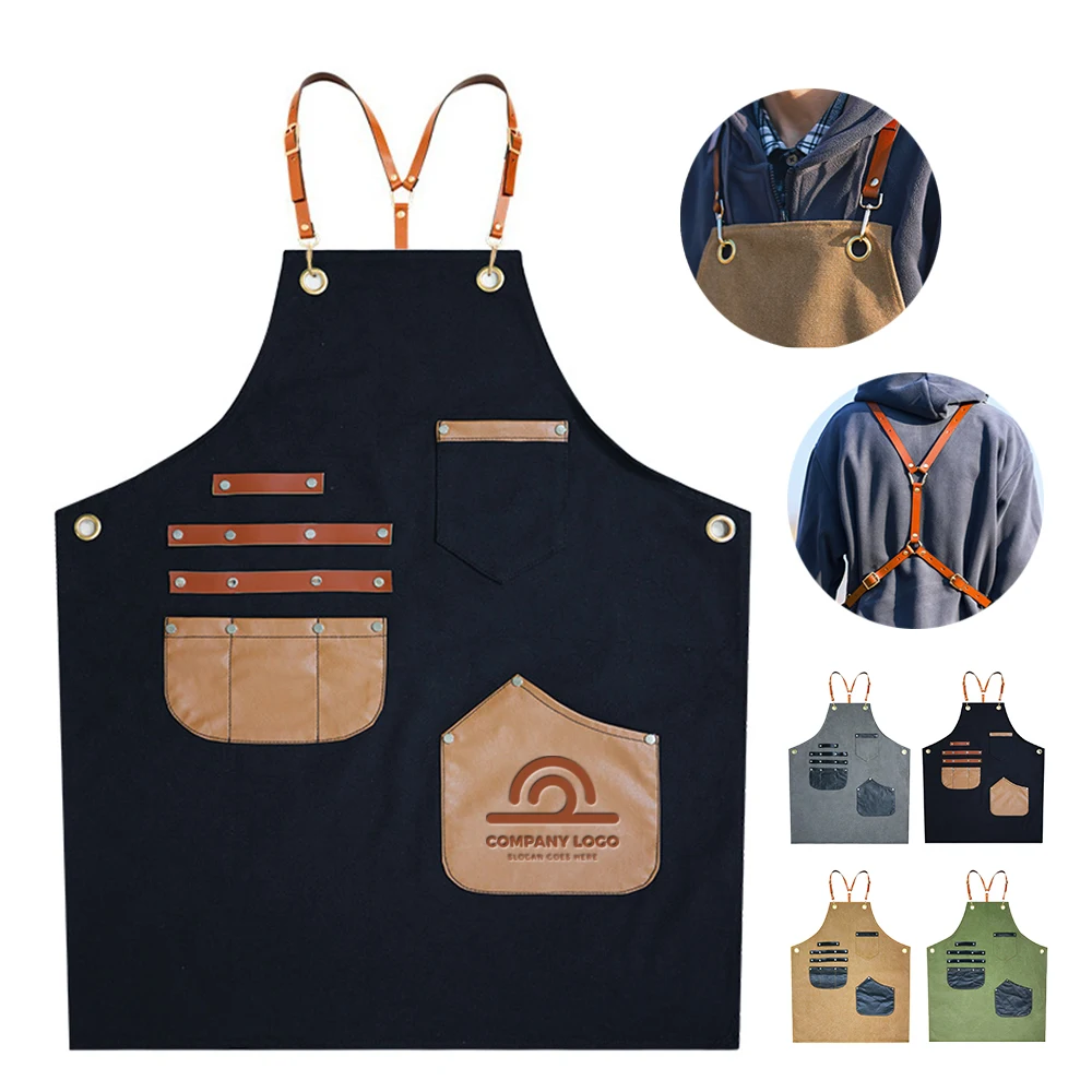 Heavy-Duty Canvas & Leather Accent Work Apron With Multi-Pockets 1