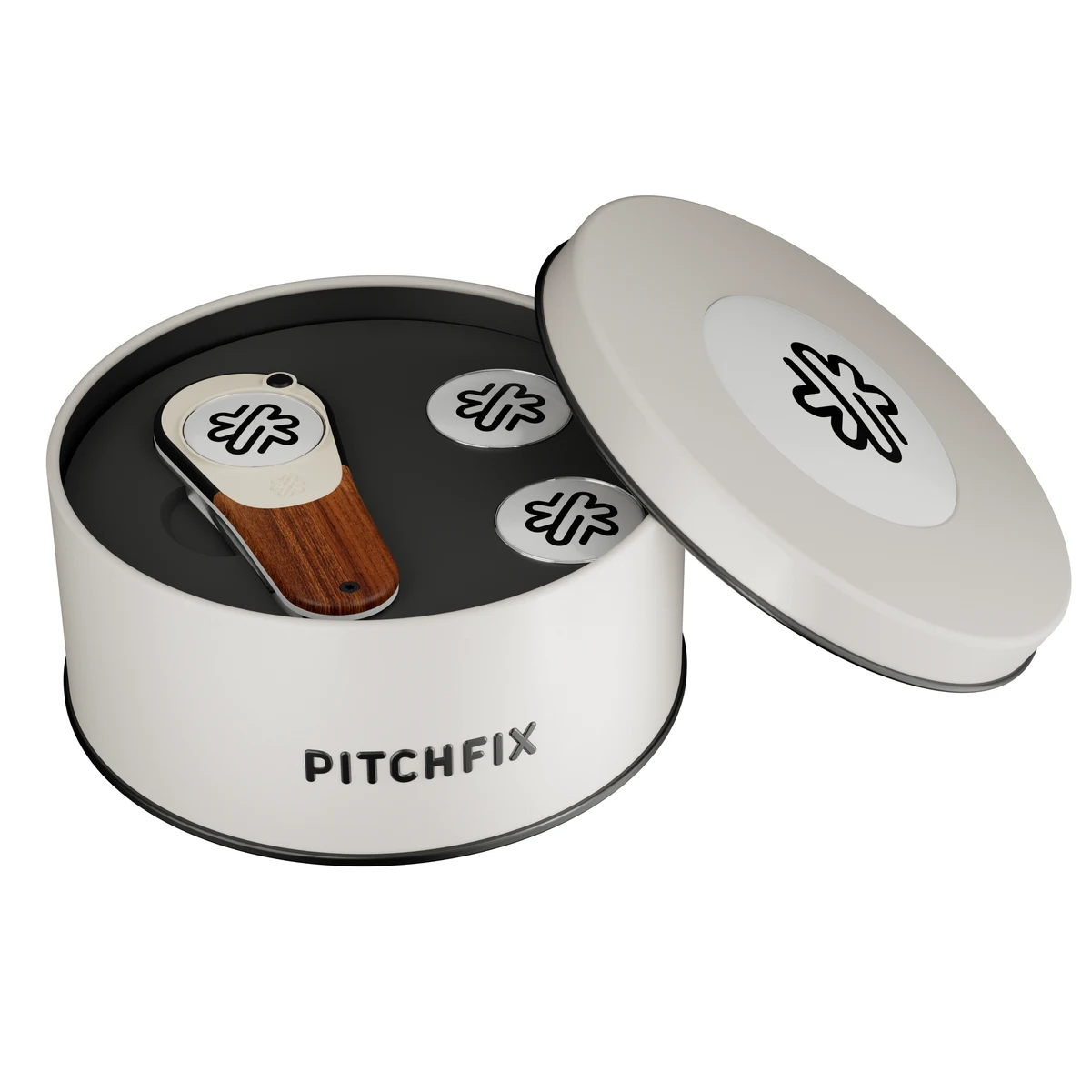 Pitchfix Woodie Golf Divot Tool in Round Tin 1