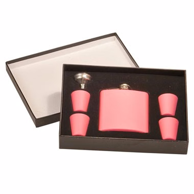 6oz Stainless Steel Flask Set - Matte Pink