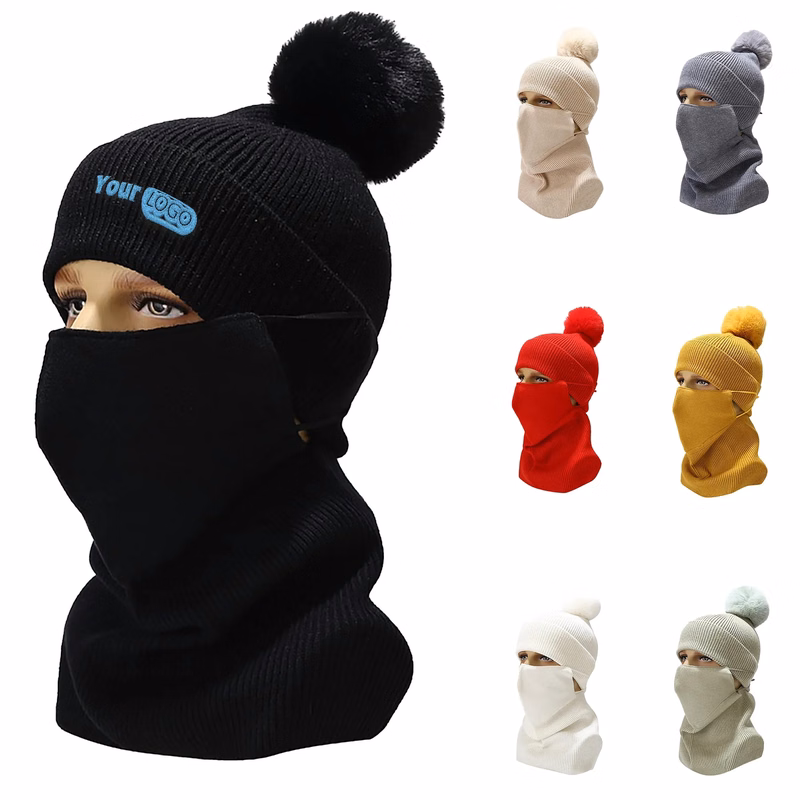 Polyester Knitted Hat, Neck Mask Set
