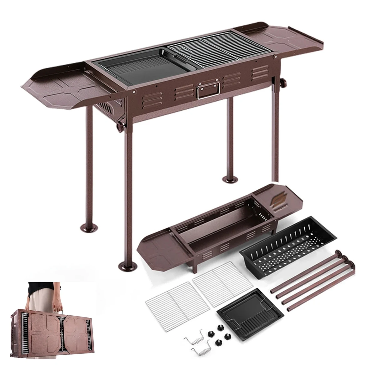 Foldable Outdoor Bbq Charcoal Grill With Frying Pan 1