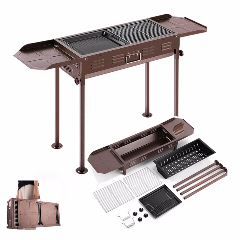 Foldable Outdoor Bbq Charcoal Grill With Frying Pan