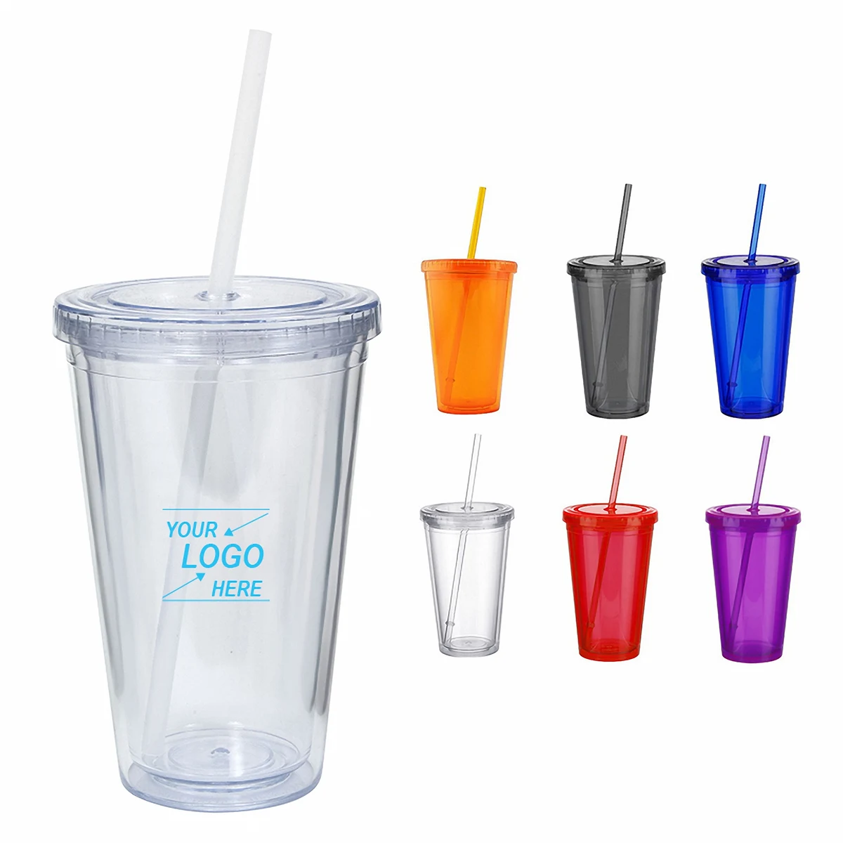 16 oz Translucent Plastic Tumbler with Lid and Straw 1