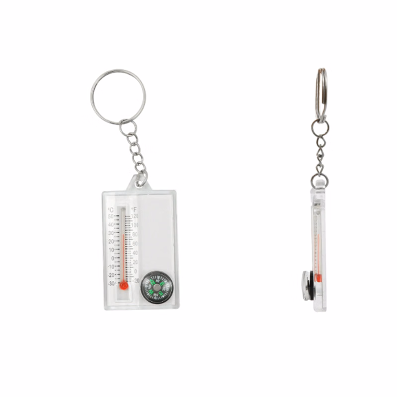 Multifunctional Compass Acrylic Keychain With Magnifying Glass & Thermometer