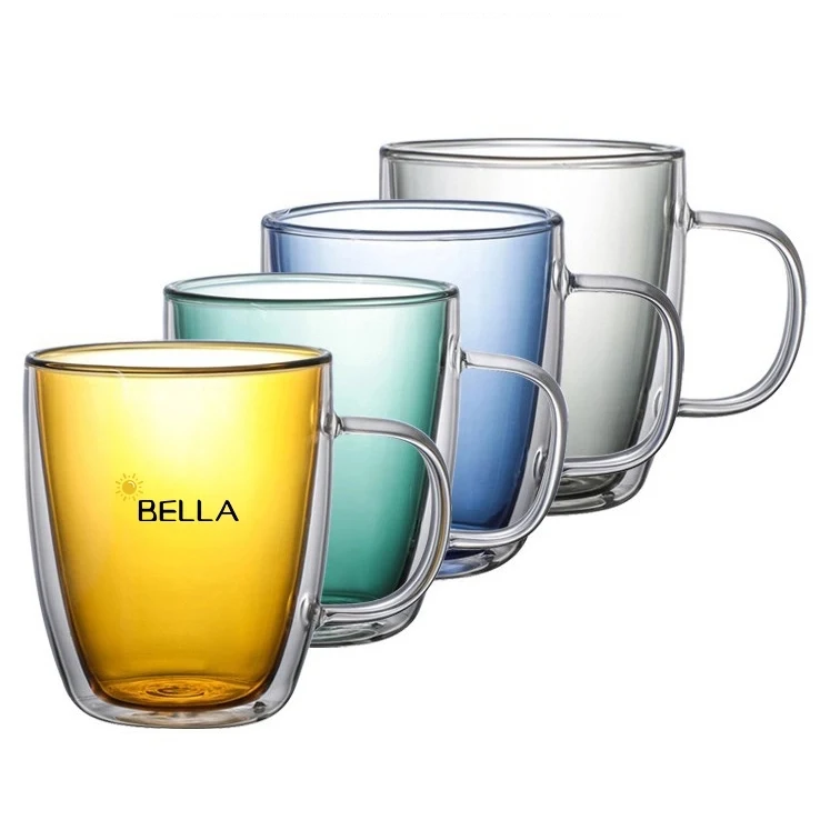 12 Oz Colored Double Walled Glass Coffee Mugs 1