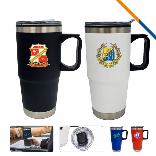 Custom 24 oz Stainless Steel Travel Mug with Handle — Full-Color Coffee Promotion