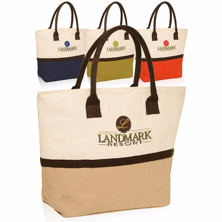 Dual Tone Jute Tote Bag - 17" W x 13" H