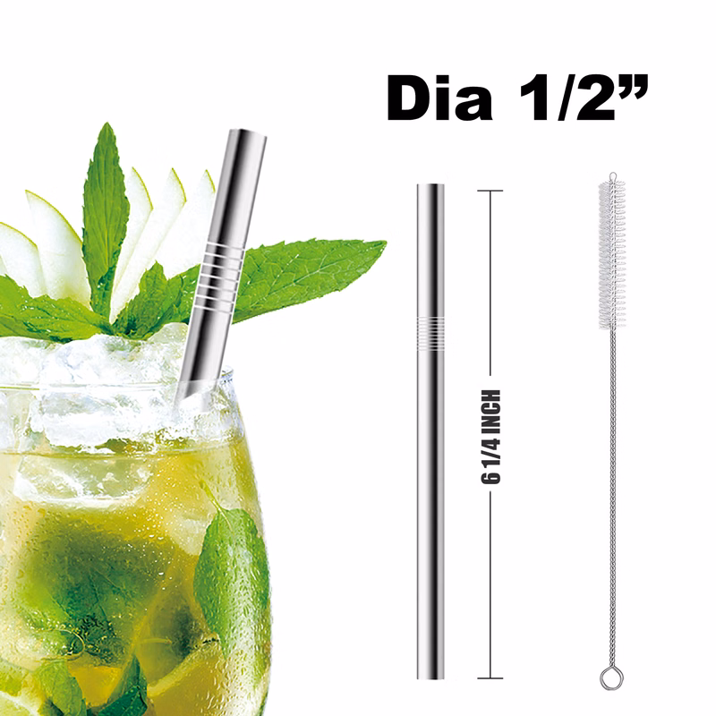 1/2" Dia Straight Stainless Steel Straws
