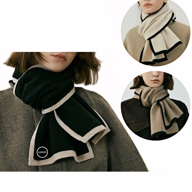 Wool Blend Winter Scarf with Elegant Trim