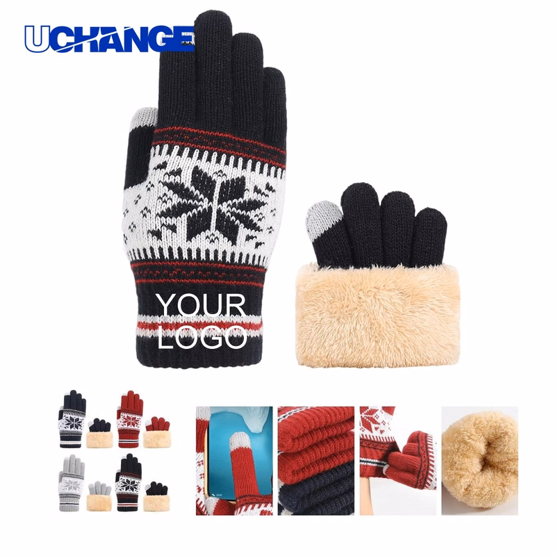 Custom Touchscreen Gloves Pair with Snowflake Print and Logo Imprint