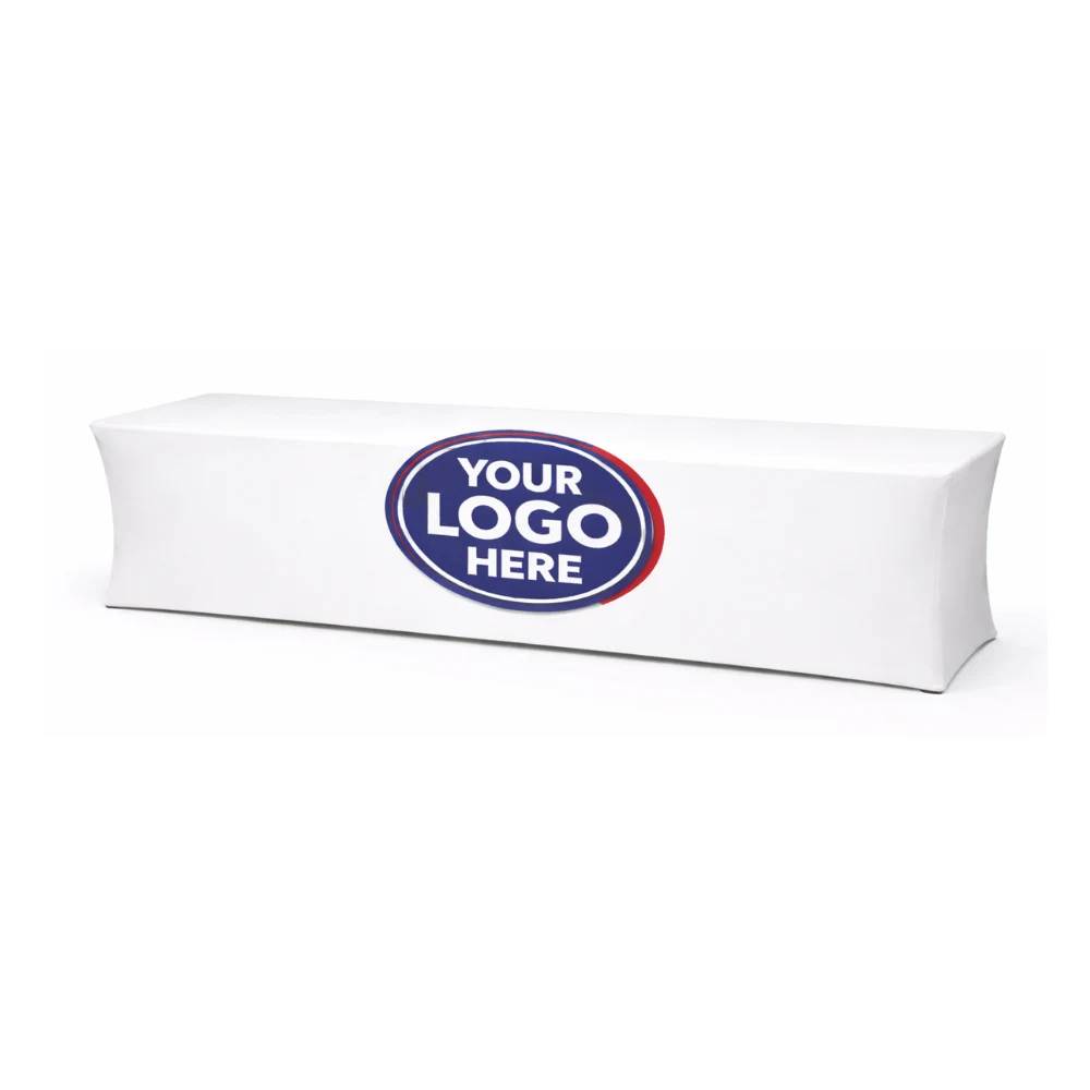 8ft WHITE Stretch Fitted Table Cover w/Front Logo 1