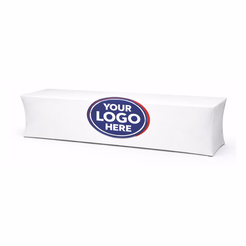 8ft WHITE Stretch Fitted Table Cover w/Front Logo