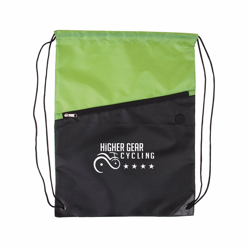 Two-Tone Poly Drawstring Backpack With Zipper