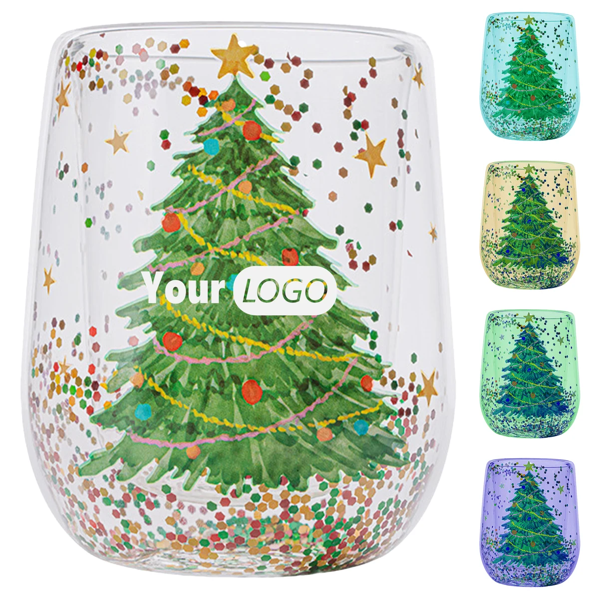 Glass Double-Walled Christmas Glitter Cup ?C Festive And Insulated 1