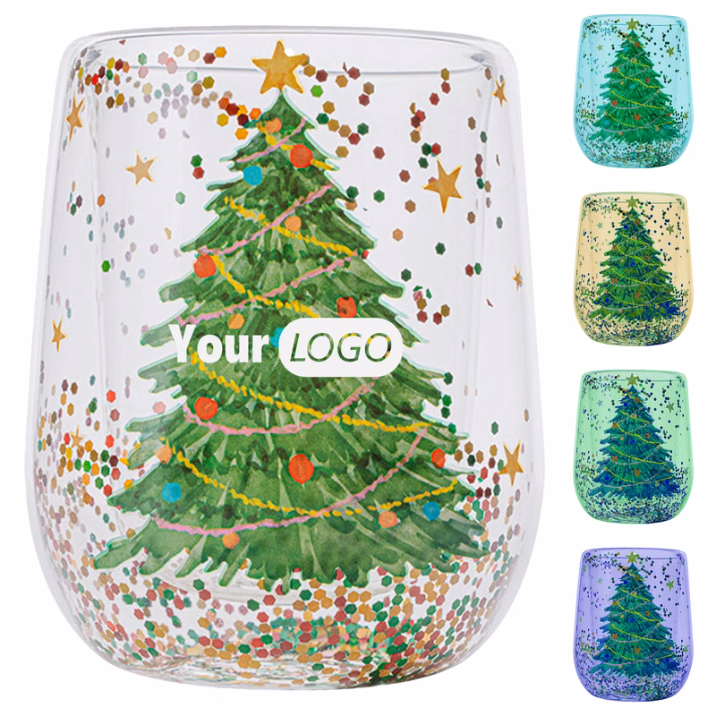 Glass Double-Walled Christmas Glitter Cup ?C Festive And Insulated