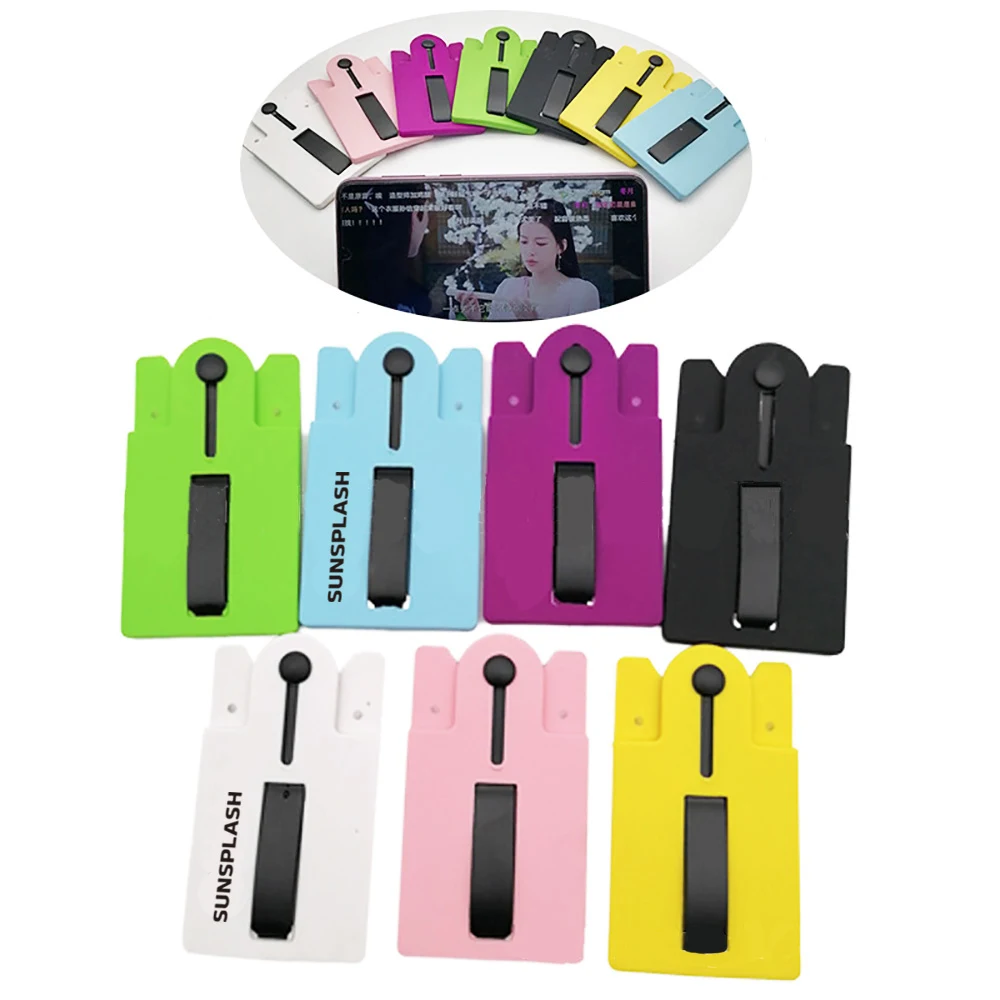 Silicone Multicolor Imprinted Vent Phone Wallet With Stand 1