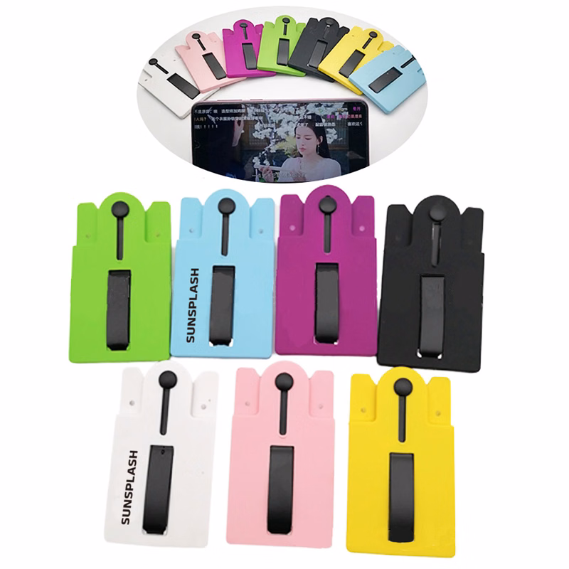 Silicone Multicolor Imprinted Vent Phone Wallet With Stand