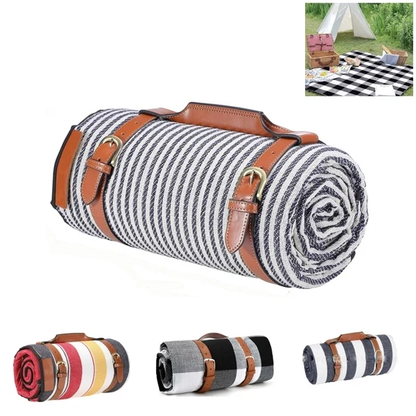 Portable Outdoor Blanket With Leather Carrier Hanldes 1