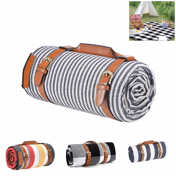 Portable Outdoor Blanket With Leather Carrier Hanldes