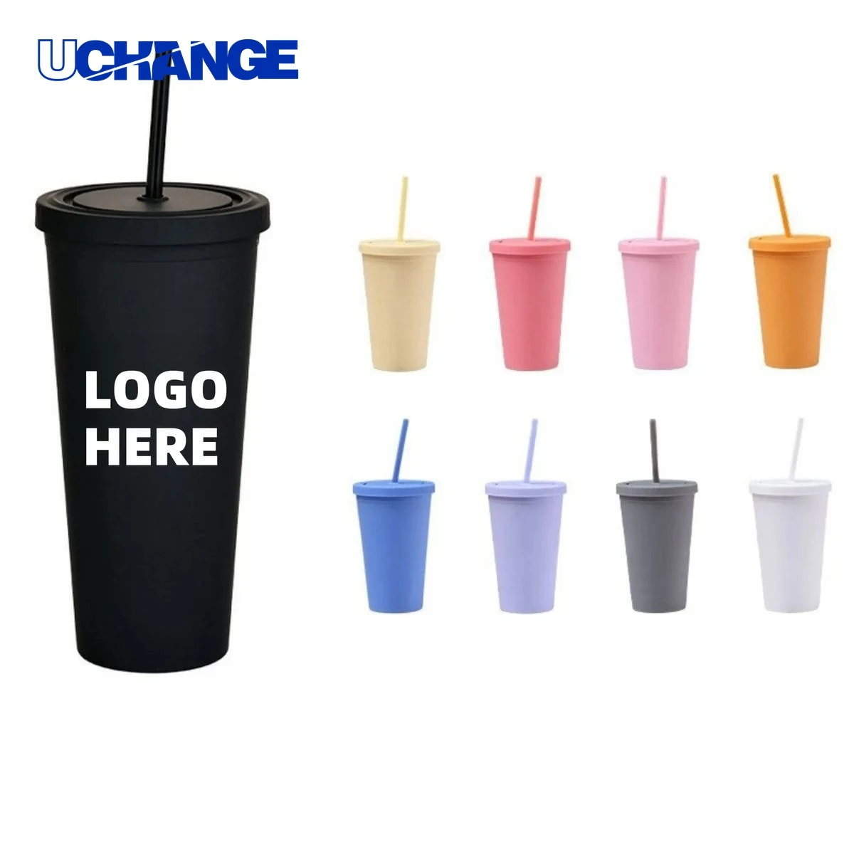 Double Plastic Straw Cup Container (16oz) 1