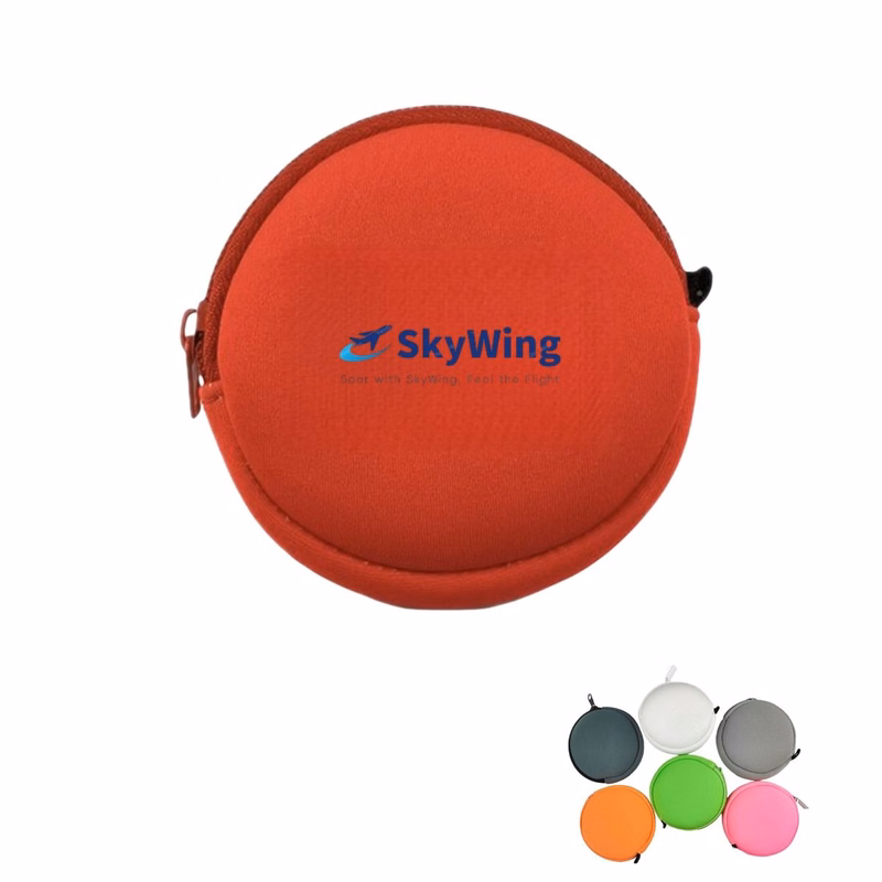 Round Zippered Neoprene Mini Coin Pouch