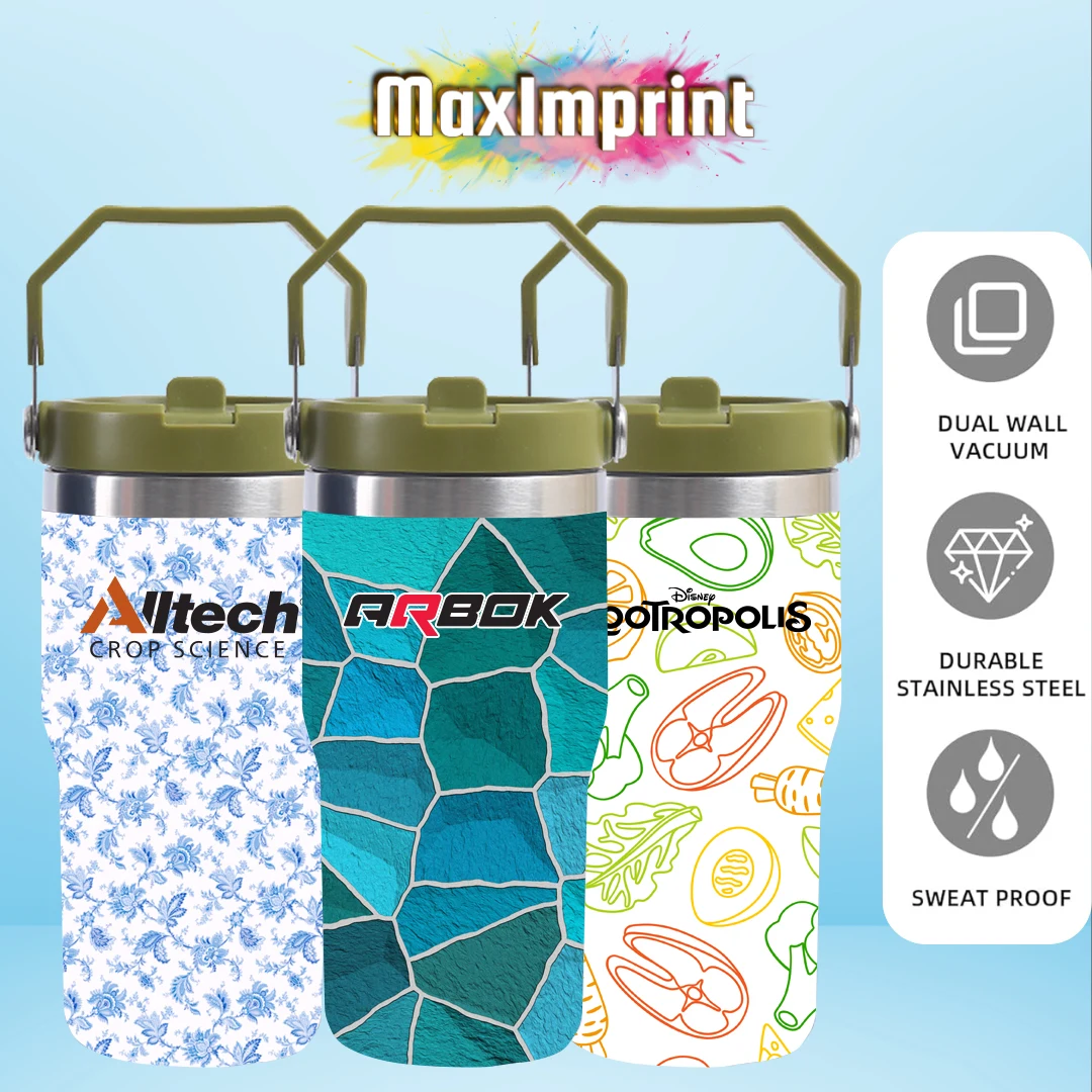 MaxImprint 30oz Stainless Steel Car Tumbler with Handle Full Wrap Full Color Imprint Included 1