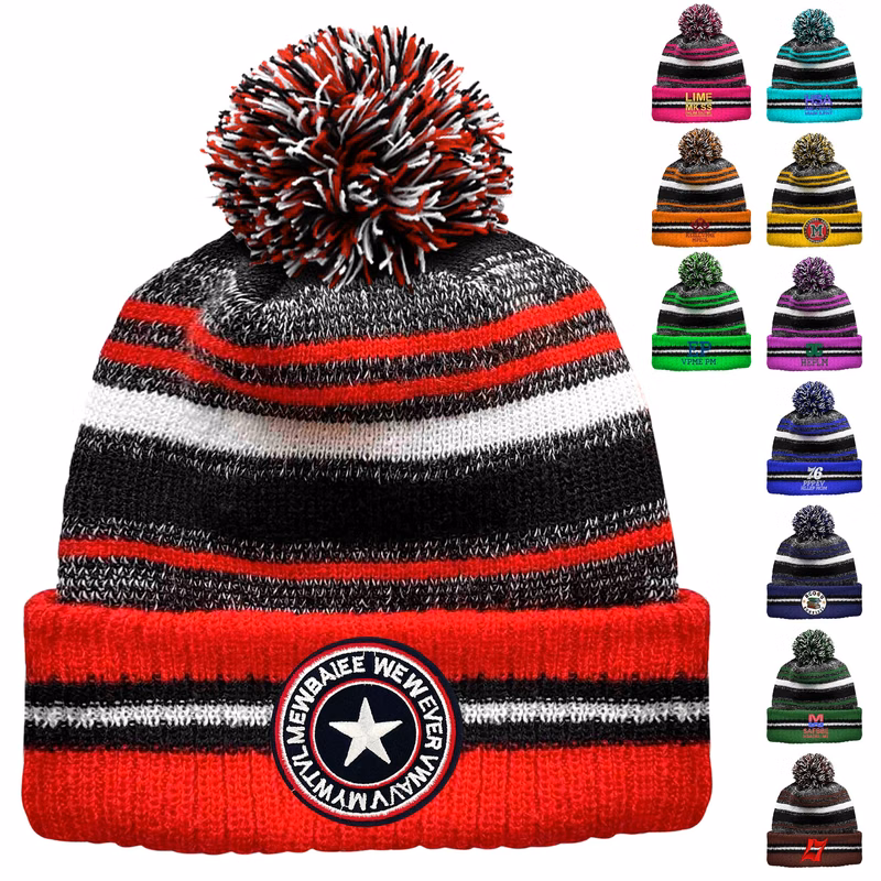 Classic Cuff Winter Beanie Hat with Pom Toque