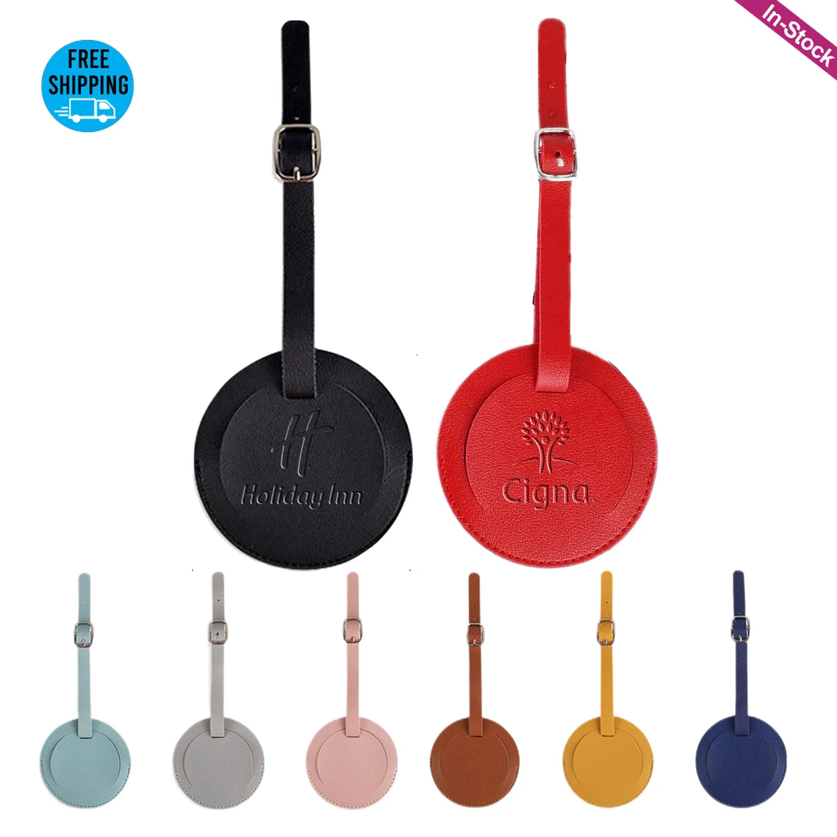 Debossed Round PU Leather Luggage Tags 1
