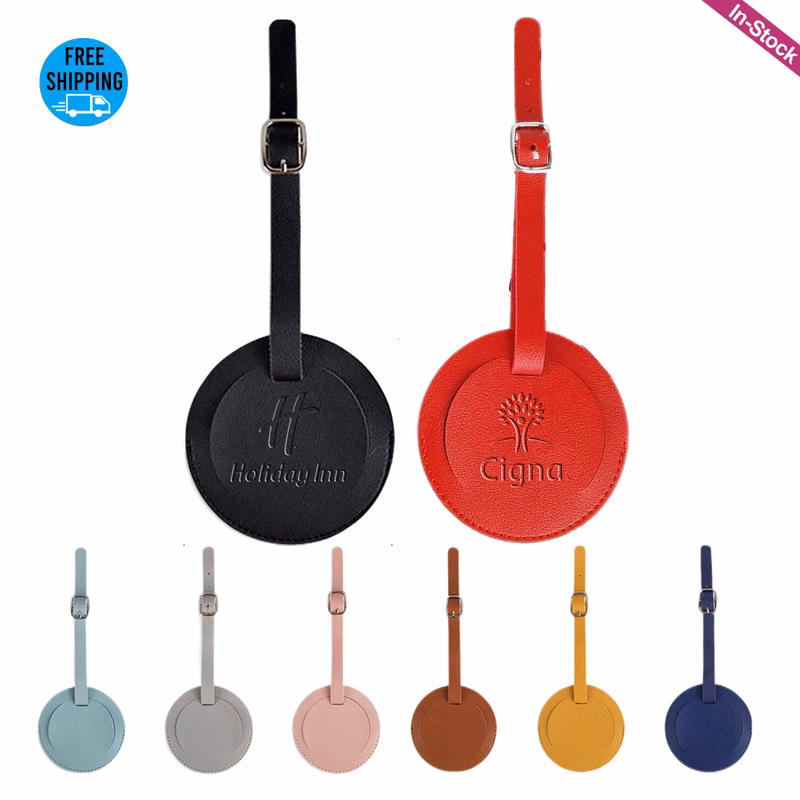 Debossed Round PU Leather Luggage Tags