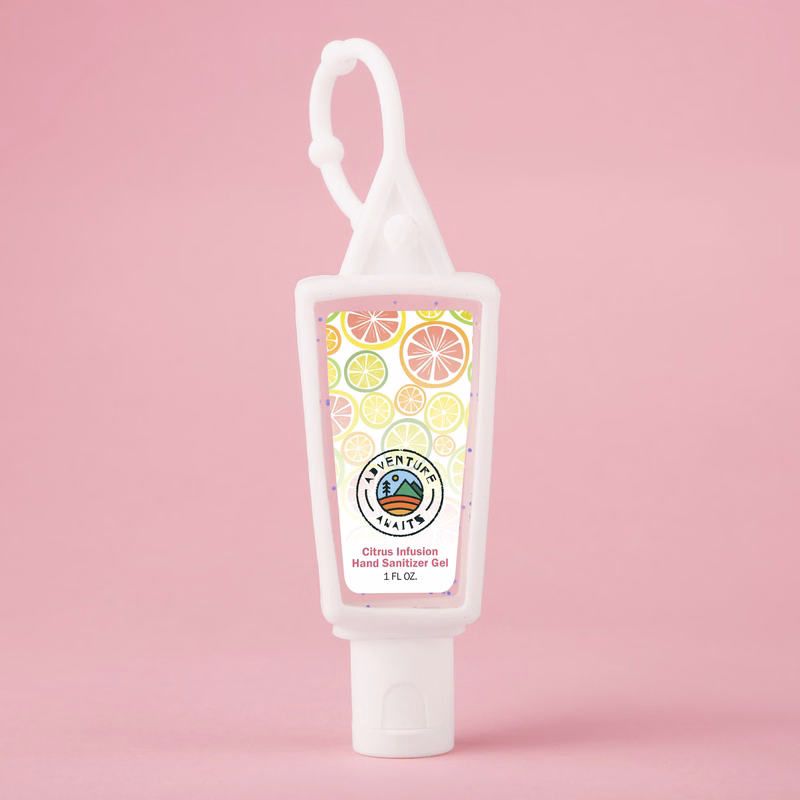 Hand Sanitizer Gel With Moisture Beads: 1 oz Triangle Bottle with Carabiner