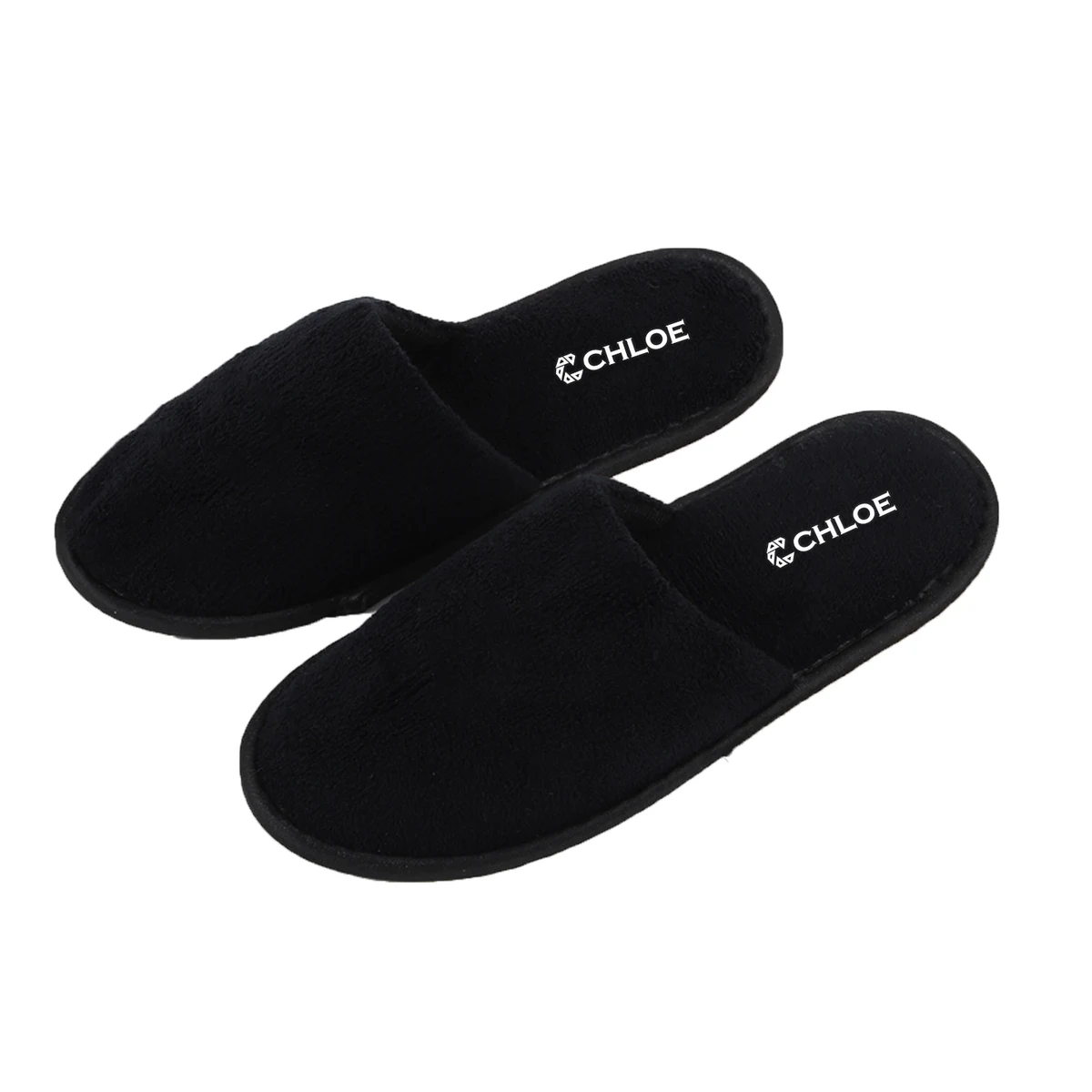 Black coral velvet hotel slippers 1