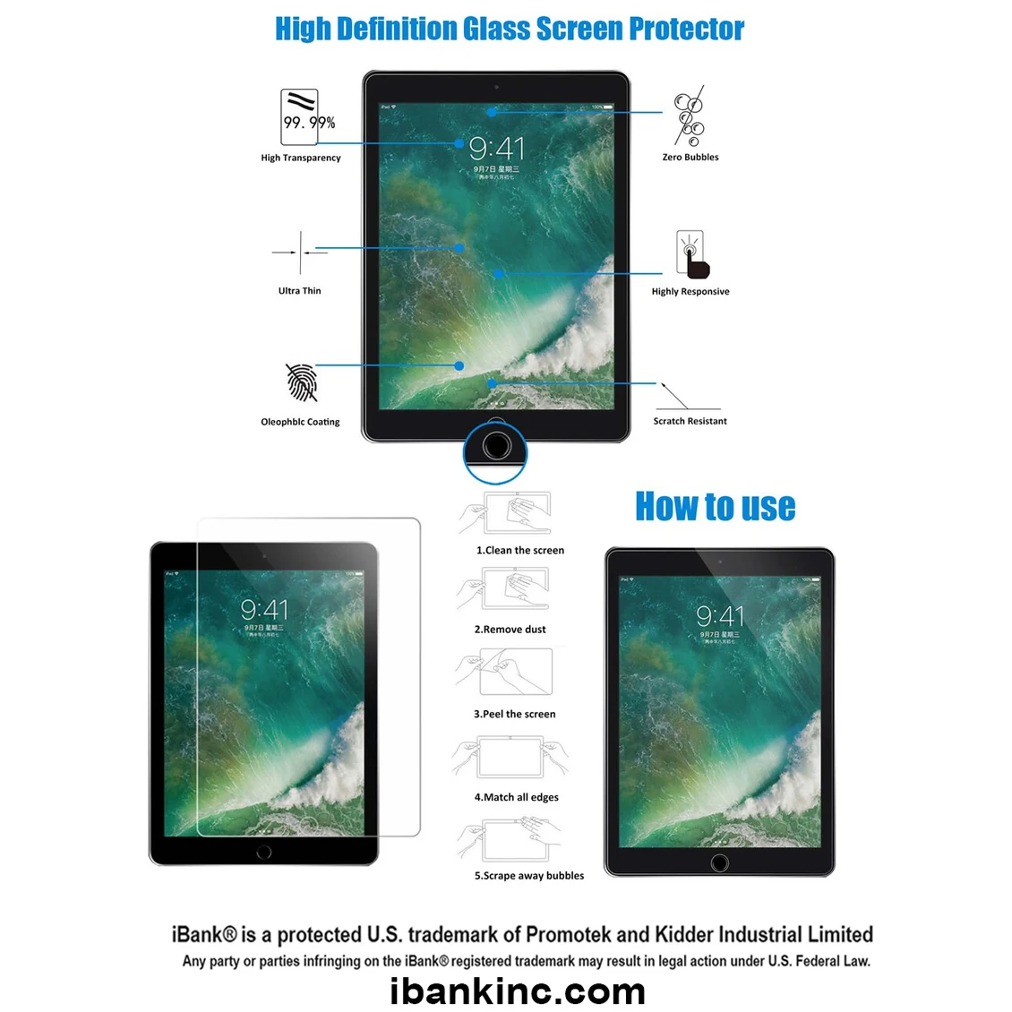 iBank ® iPad Tempered Glass Screen Protector 1