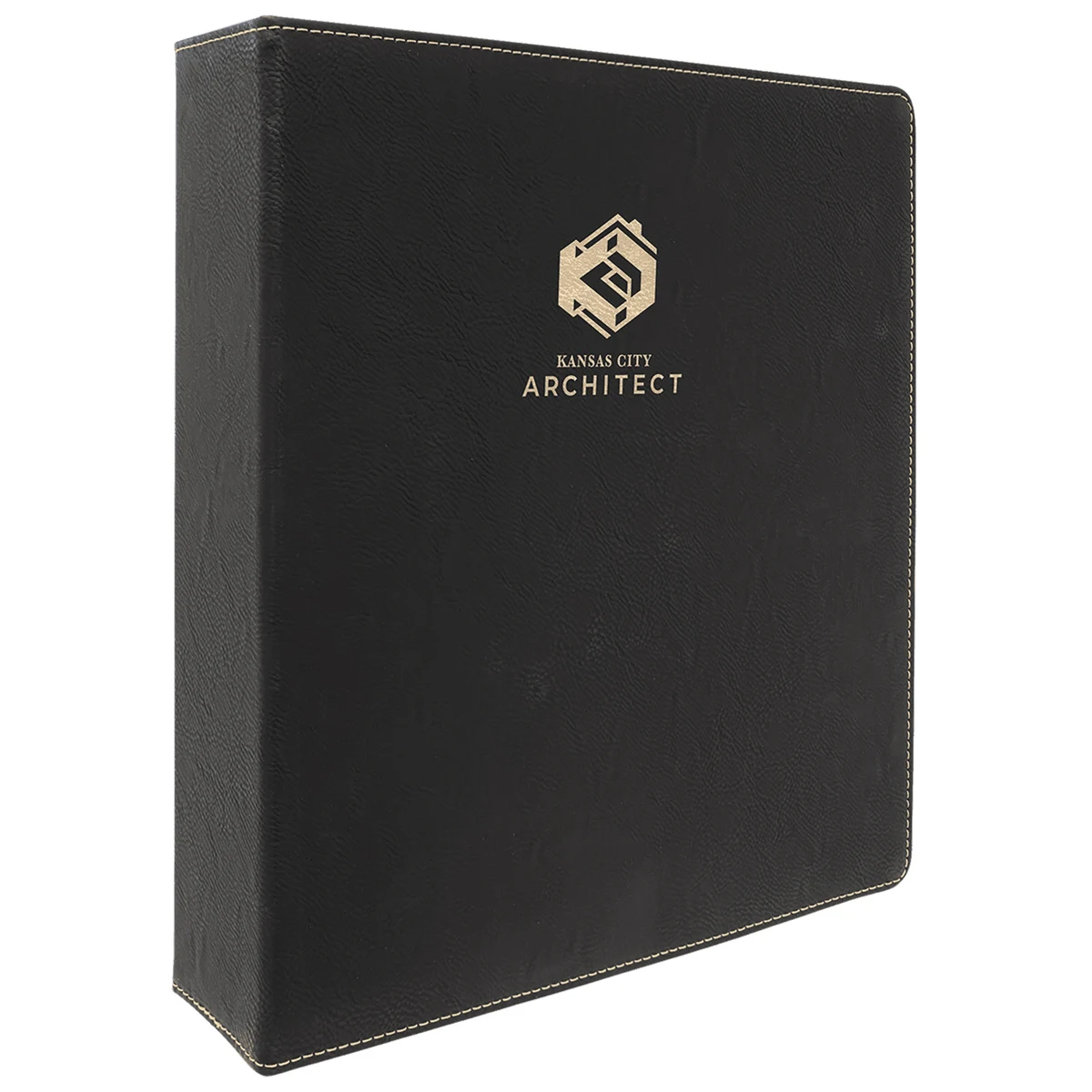 11" x 11 " Black/Gold Leatherette 3-Ring Binder w/ 2" Slant D-Rings 1