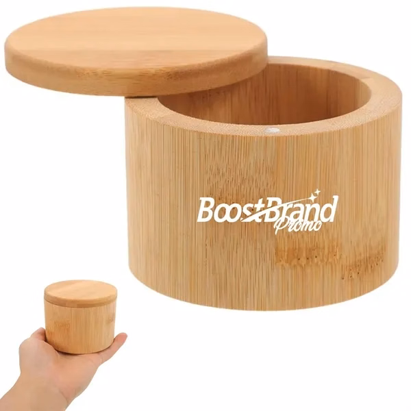 Custom Bamboo Round Storage Box with Rotating Lid — Kitchen Organization Gift